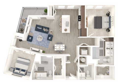 Floor plan for 2 beds, 2.5 baths, 1255 sqft